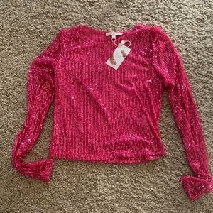 Chelsea & Violet Long Sleeve Cropped Sequin Top